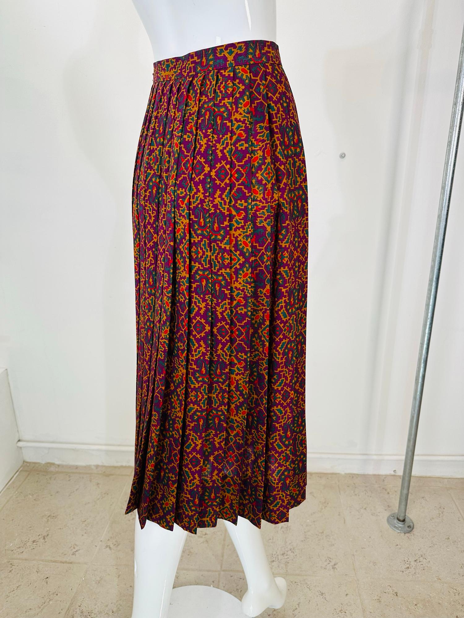 Vintage Yves Saint Laurent YSL Moorish print challis knife pleated skirt 1970s For Sale 3