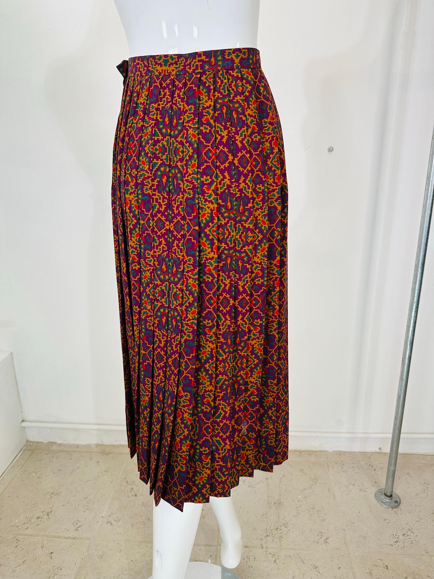 Vintage Yves Saint Laurent YSL Moorish print challis knife pleated skirt 1970s For Sale 4