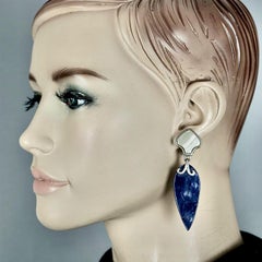 Vintage YVES SAINT LAURENT Ysl Mother of Pearl Blue Dangling Earrings