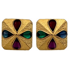 Vintage YVES SAINT LAURENT Ysl Multi Coloured Cabochon Flower Earrings
