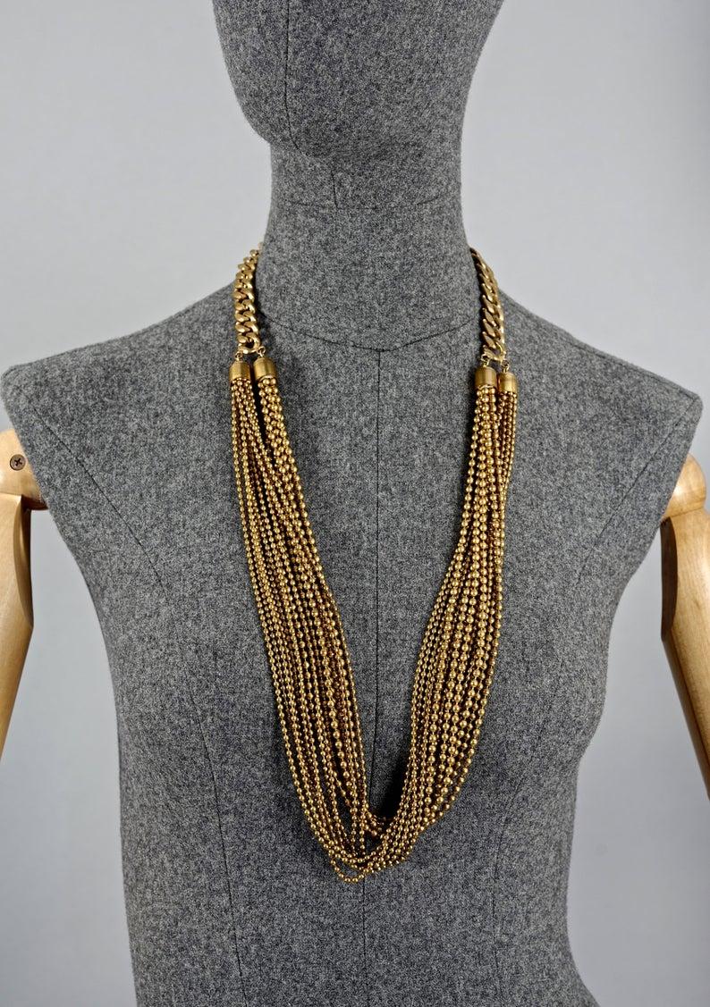 Vintage YVES SAINT LAURENT Ysl Multi Layer Chain Necklace For Sale 3