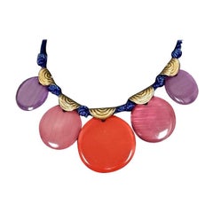 Vintage YVES SAINT LAURENT Ysl Multicolour Disc Silk Cord Necklace