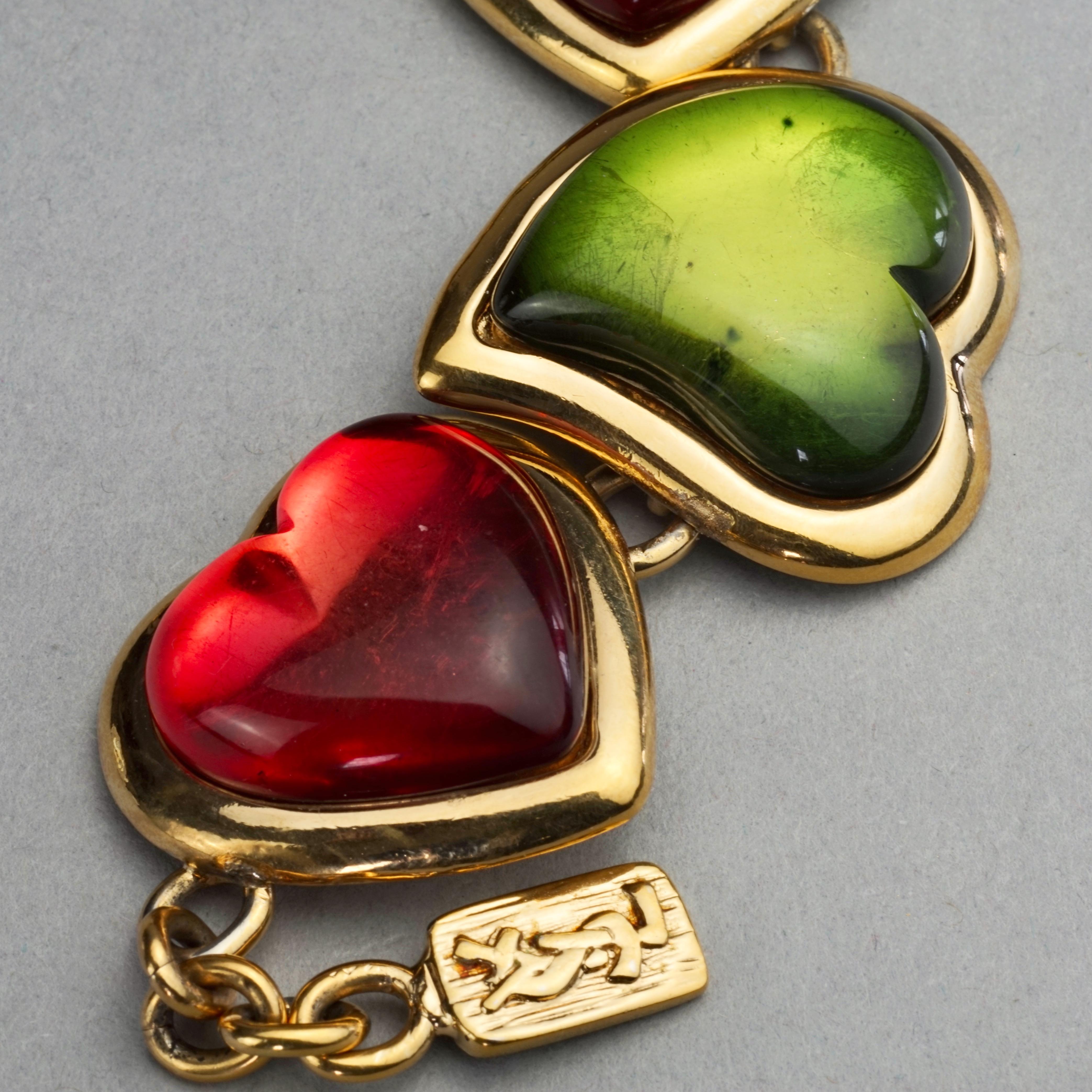 Vintage YVES SAINT LAURENT Ysl Multicolour Heart Resin Link Bracelet 6