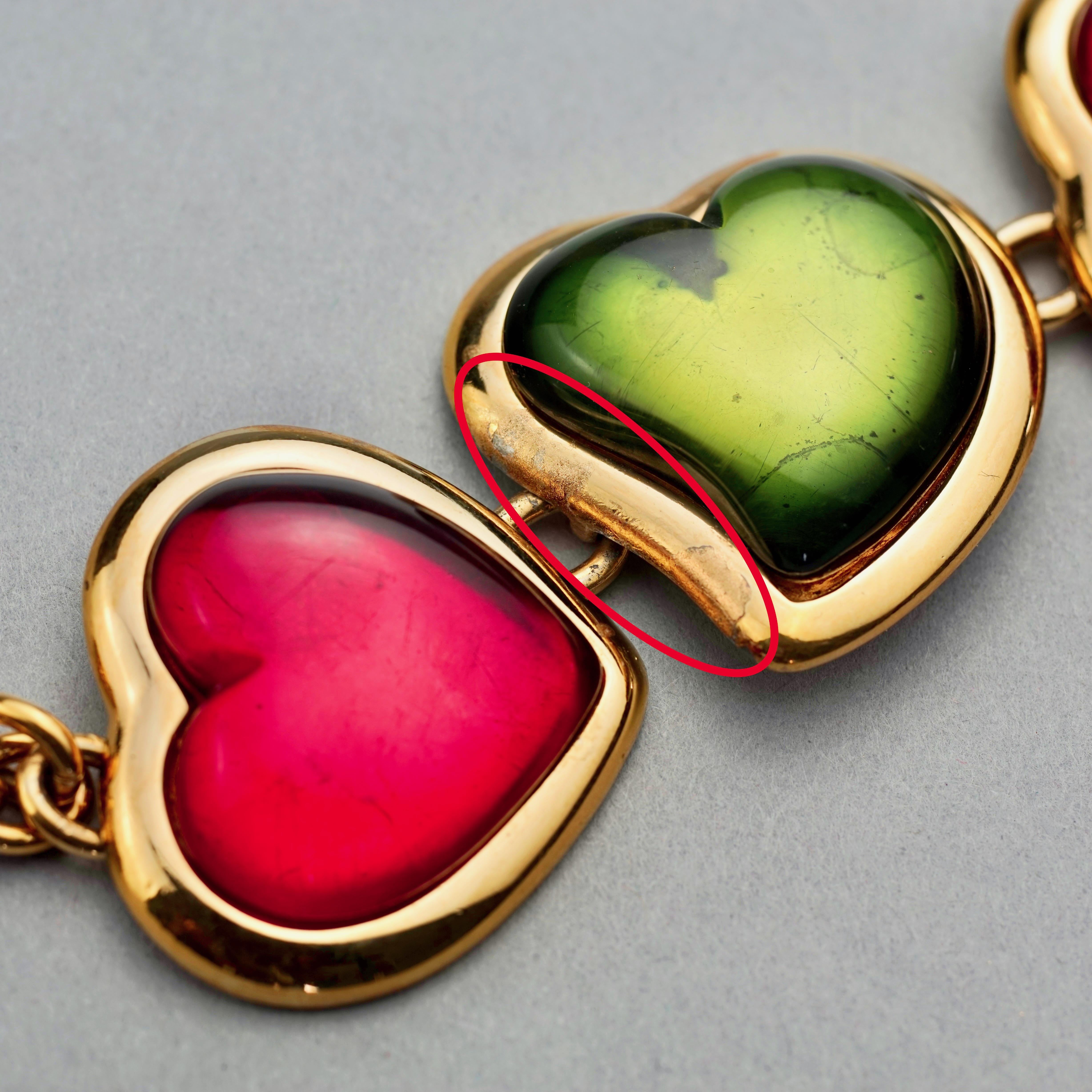 Vintage YVES SAINT LAURENT Ysl Multicolour Heart Resin Link Bracelet 7