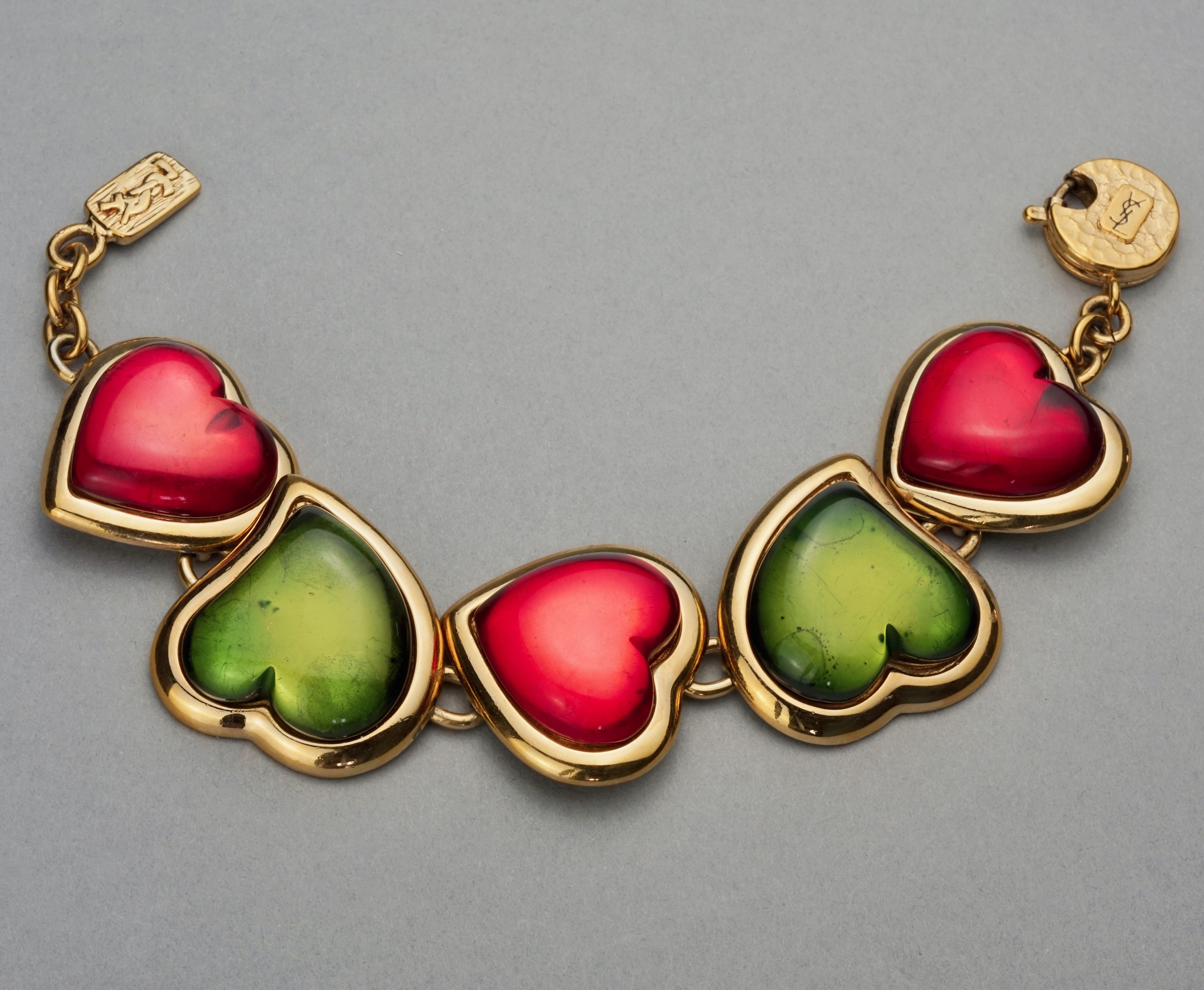 Vintage YVES SAINT LAURENT Ysl Multicolour Heart Resin Link Bracelet In Good Condition In Kingersheim, Alsace