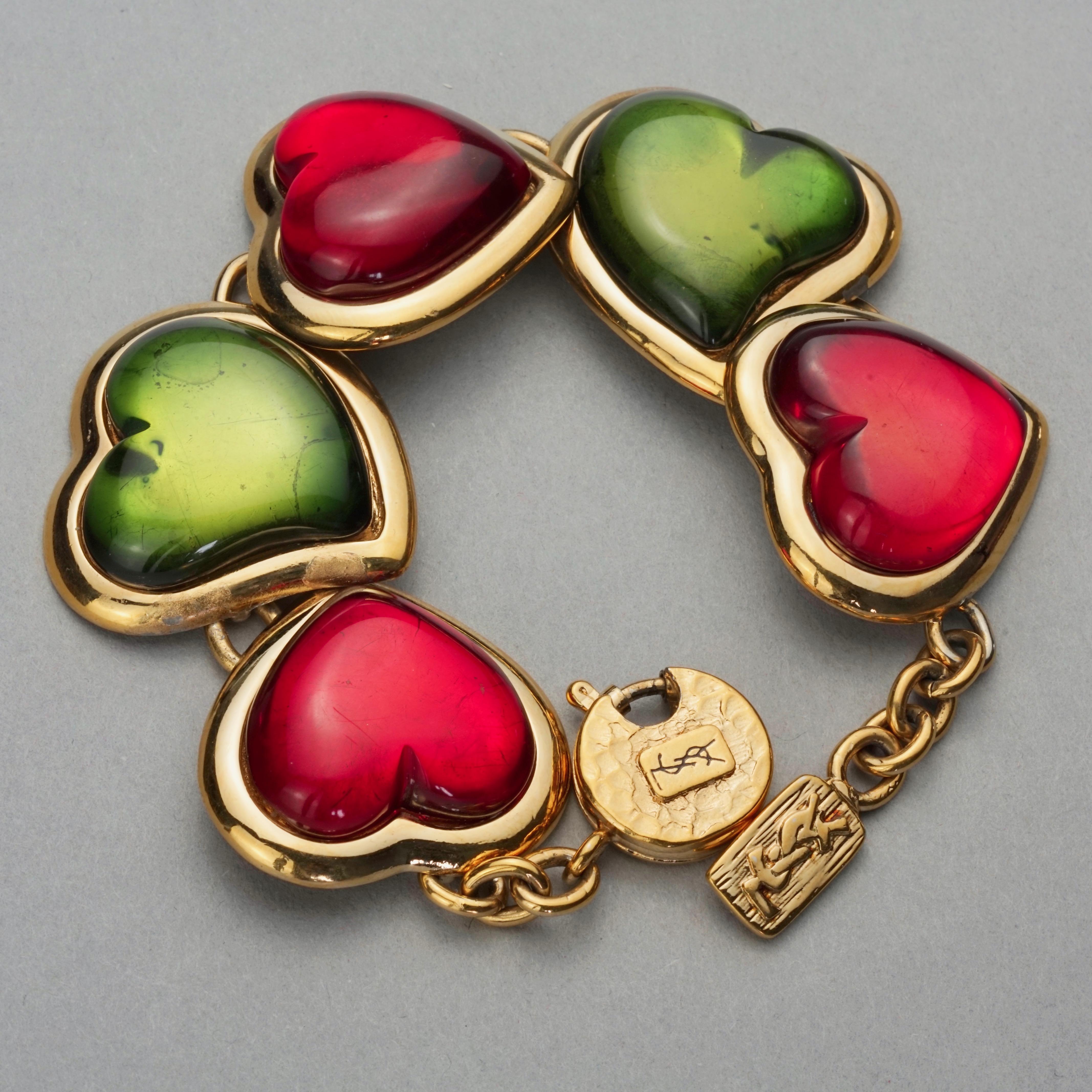 Women's Vintage YVES SAINT LAURENT Ysl Multicolour Heart Resin Link Bracelet