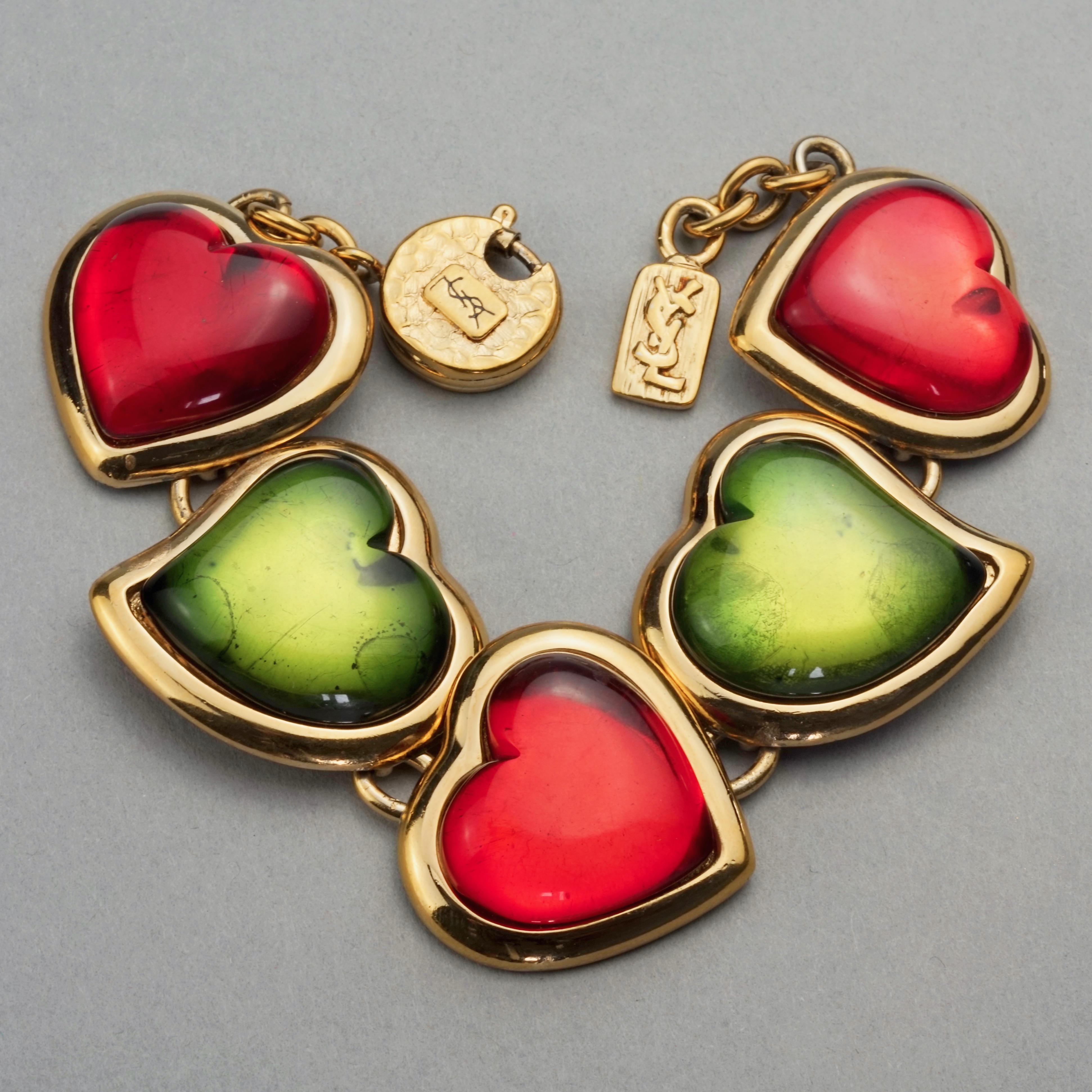 Vintage YVES SAINT LAURENT Ysl Multicolour Heart Resin Link Bracelet 1