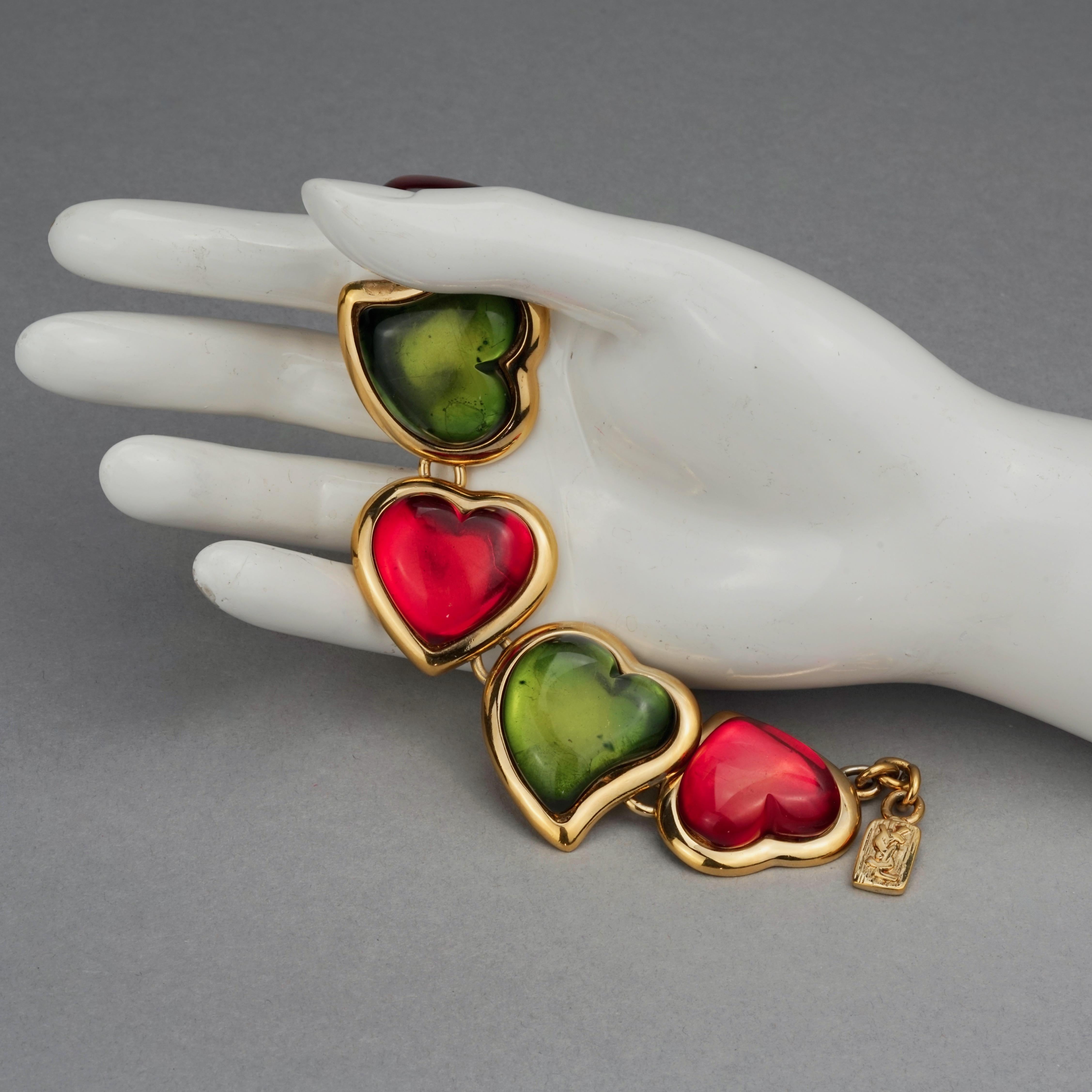 Vintage YVES SAINT LAURENT Ysl Multicolour Heart Resin Link Bracelet 2