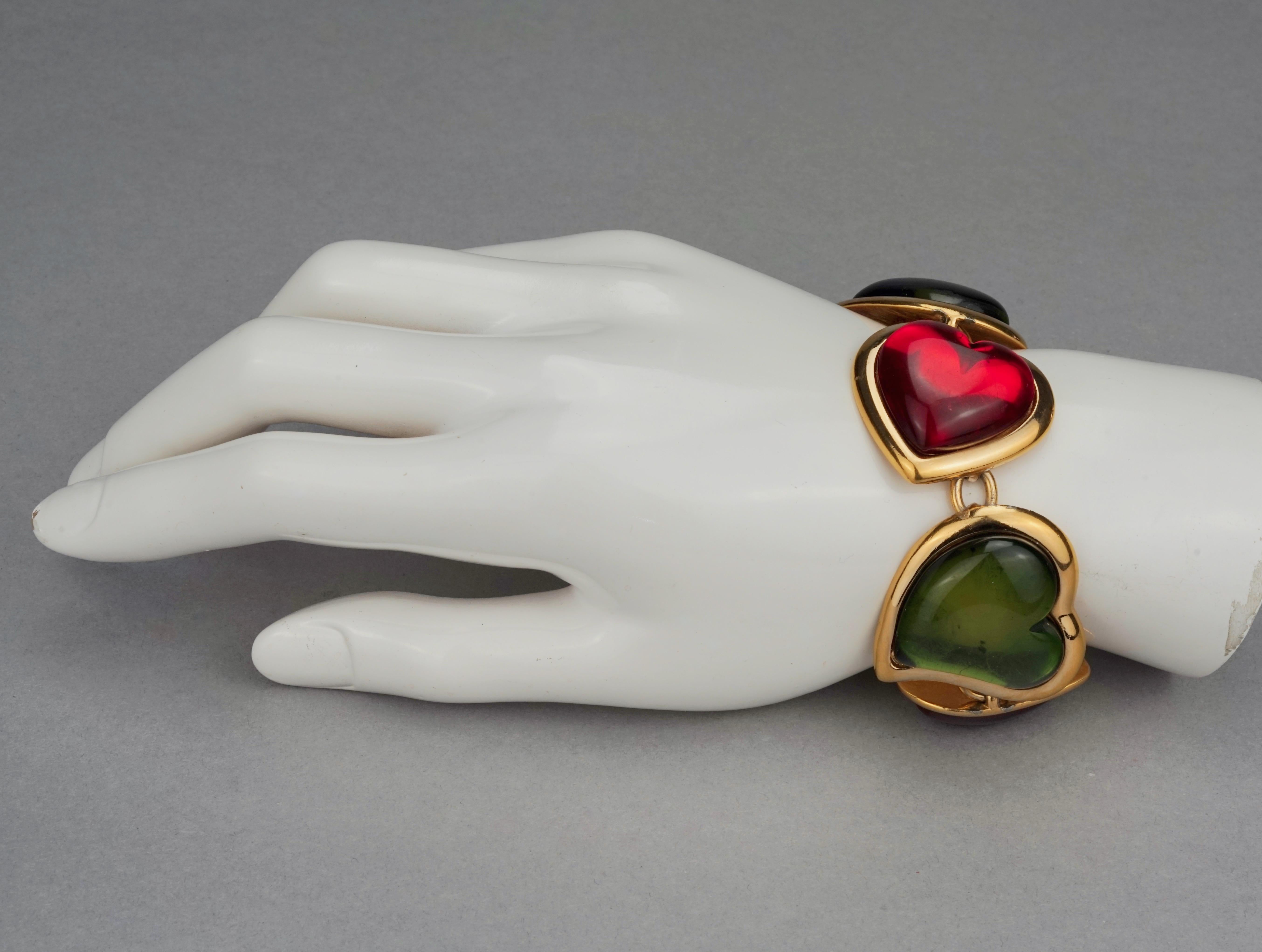 Vintage YVES SAINT LAURENT Ysl Multicolour Heart Resin Link Bracelet 3