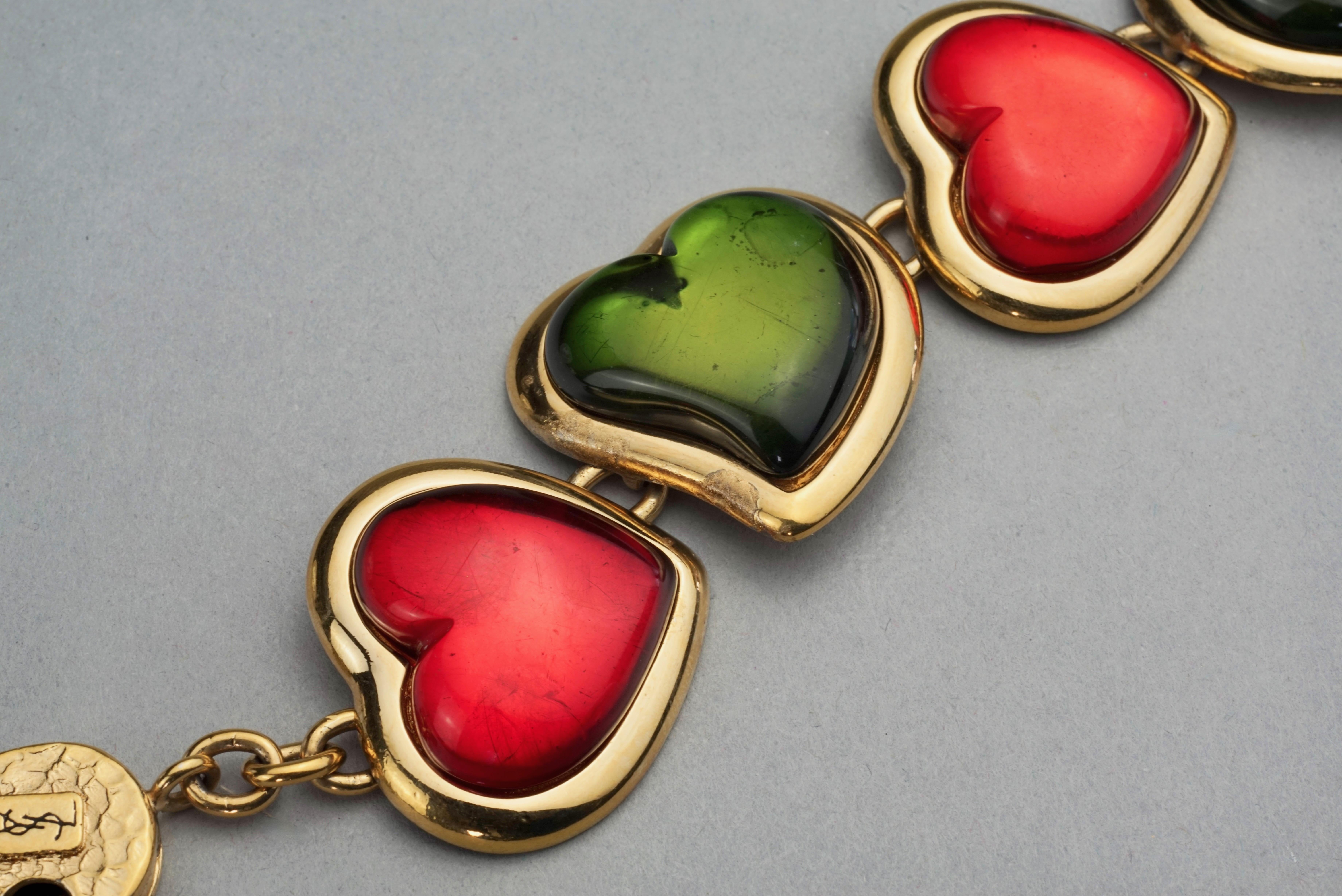 Vintage YVES SAINT LAURENT Ysl Multicolour Heart Resin Link Bracelet 4