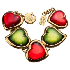 Vintage YVES SAINT LAURENT Ysl Multicolour Heart Resin Link Bracelet