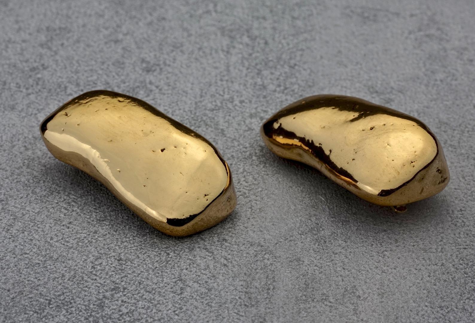 Vintage YVES SAINT LAURENT Ysl Nugget Pillow Chunky Earrings For Sale 1