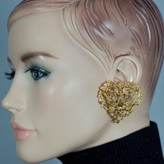 Vintage YVES SAINT LAURENT Ysl Openwork Flower Heart Earrings