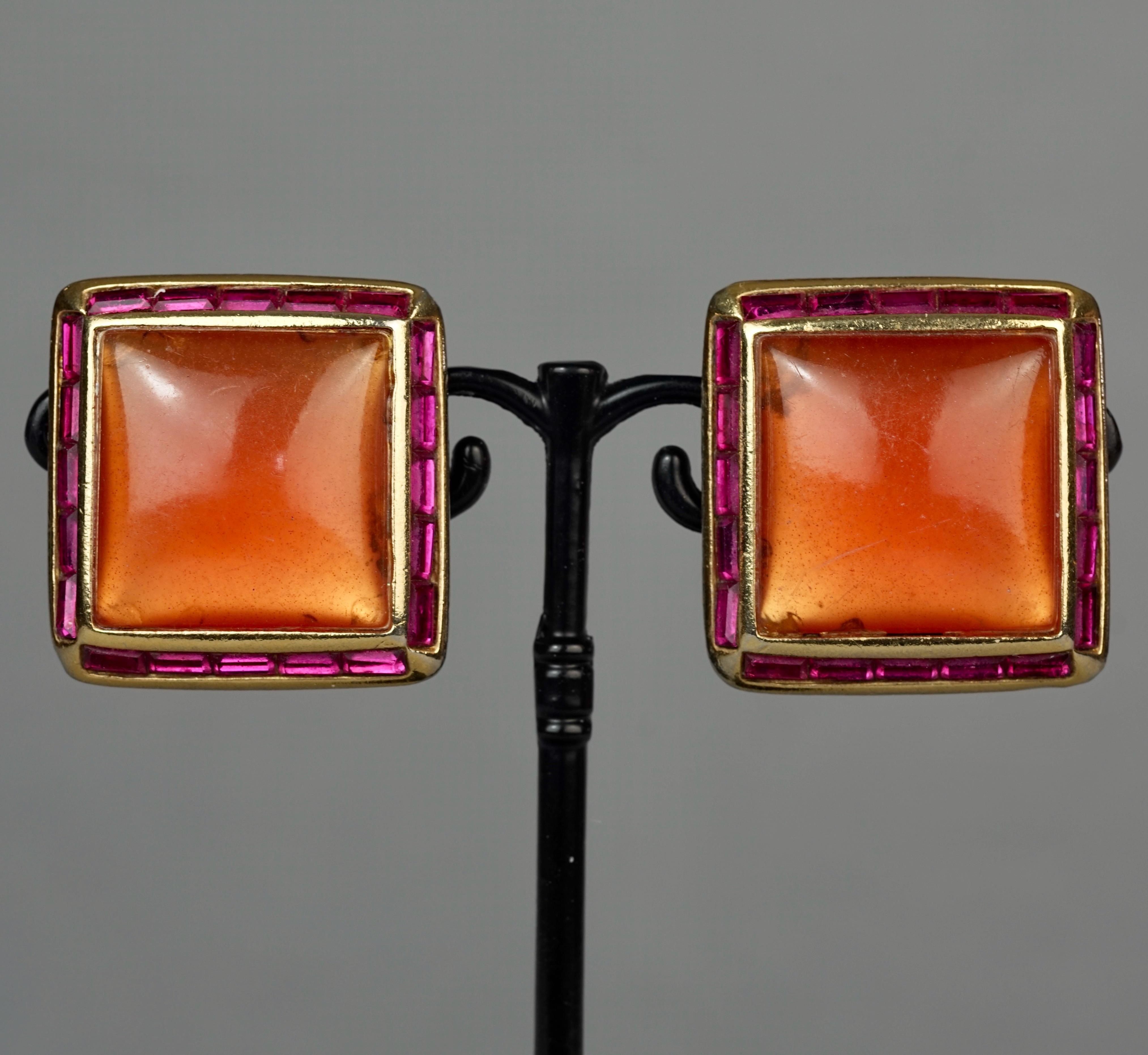 Women's Vintage YVES SAINT LAURENT Ysl Orange Resin Rhinestone Earrings For Sale