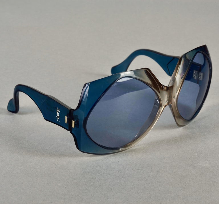 Vintage YVES SAINT LAURENT Ysl Oversized Blue Sunglasses at  display picture 2