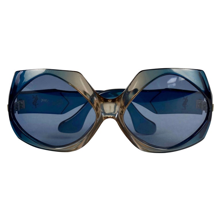 Vintage YVES SAINT LAURENT Ysl Oversized Blue Sunglasses at 1stDibs