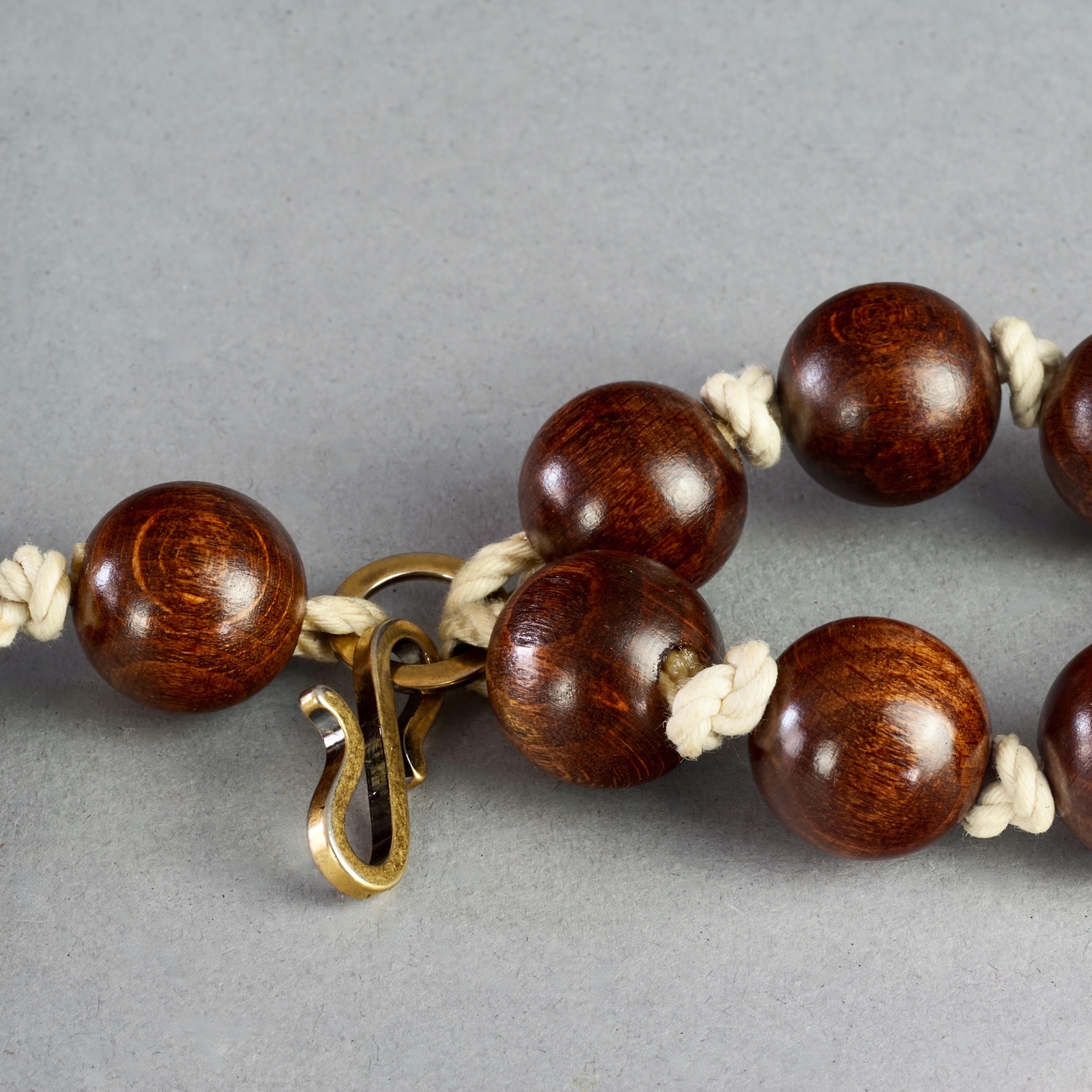 Vintage YVES SAINT LAURENT Ysl Oversized Wood Heart Rosary Tassel Belt Necklace For Sale 4