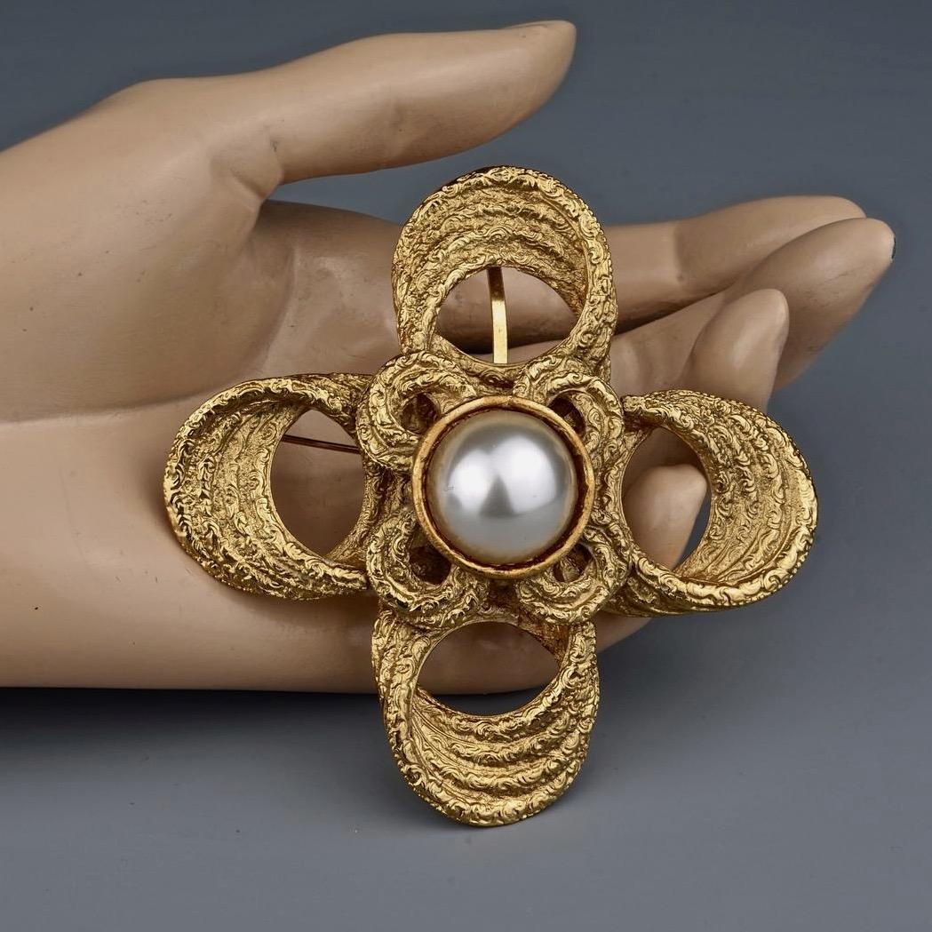 Women's or Men's Vintage YVES SAINT LAURENT Ysl Pearl Openwork Pendant Brooch