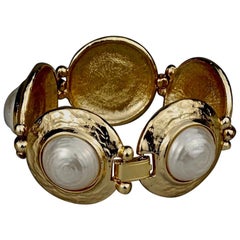 Vintage YVES SAINT LAURENT Ysl Pearl Textured Disc Bracelet
