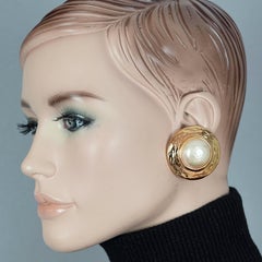 Vintage YVES SAINT LAURENT Ysl Pearl Textured Disc Earrings