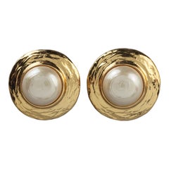 Vintage YVES SAINT LAURENT Ysl Pearl Textured Disc Earrings