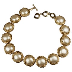 Vintage YVES SAINT LAURENT Ysl Pearl Wreath Link Choker Necklace