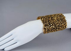 Vintage YVES SAINT LAURENT Ysl Pebbled Textured Wide Cuff Bracelet