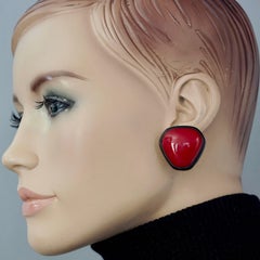 Vintage YVES SAINT LAURENT Ysl Pentagon Geometric Red Black Enamel Earrings
