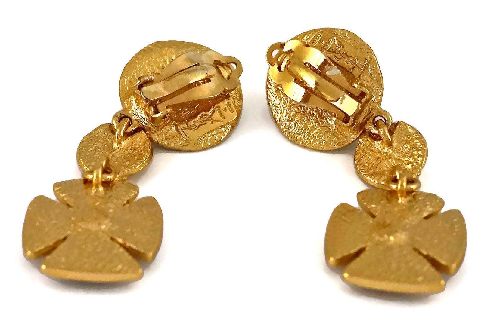 Vintage YVES SAINT LAURENT Ysl Pineapple Maltese Cross Enamel Earrings 1
