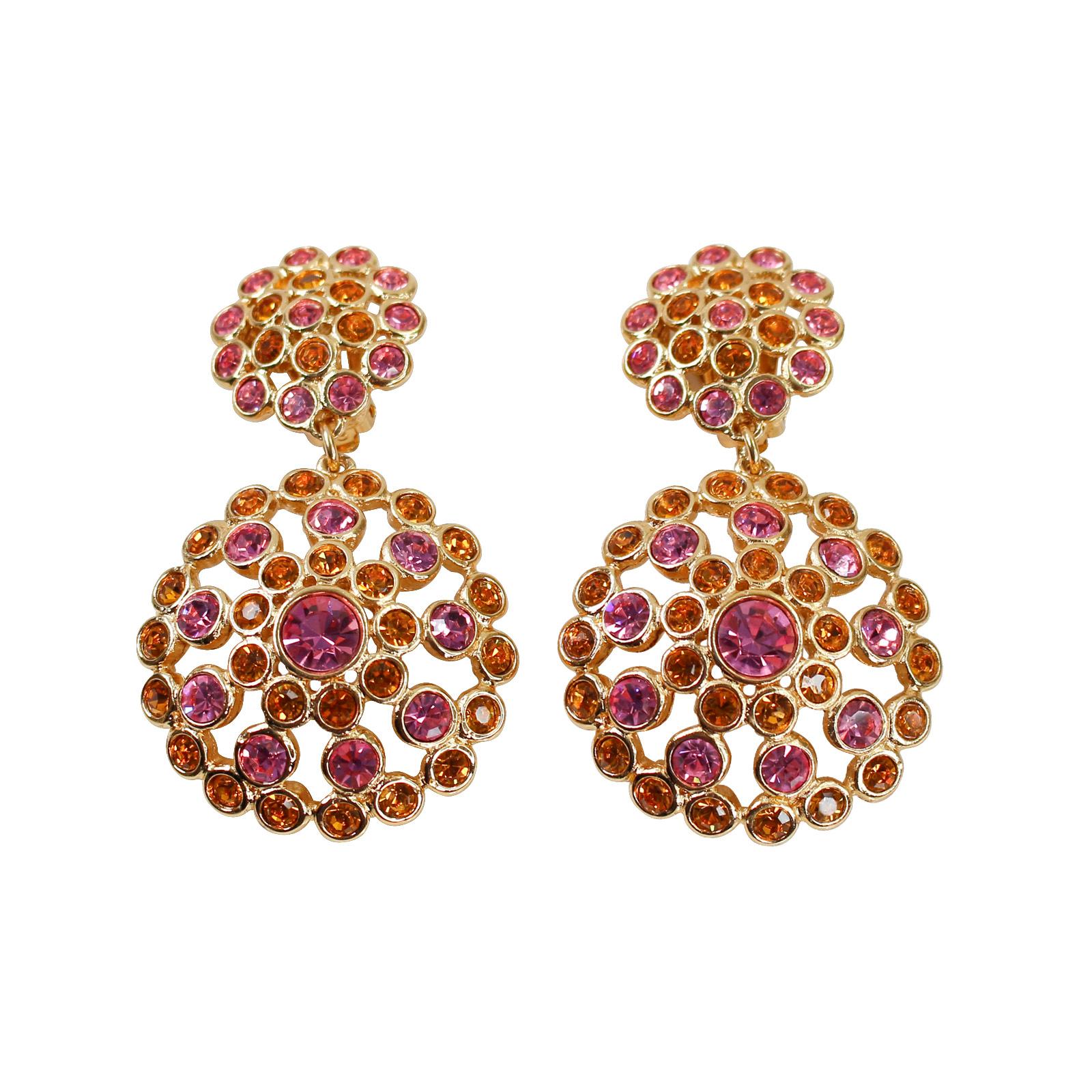 Pendientes colgantes vintage Yves Saint Laurent YSL rosa y ámbar Circa años 90 Artista en venta