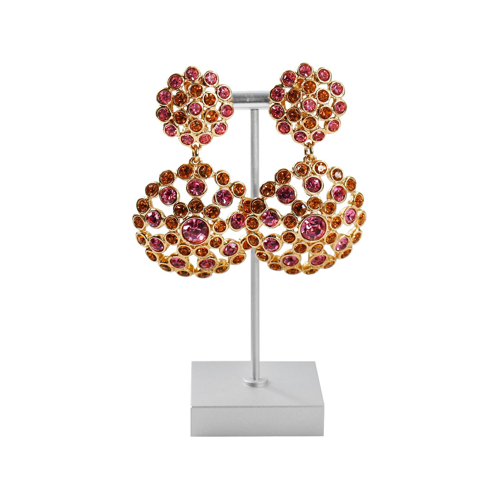 Boucles d'oreilles pendantes Yves Saint Laurent YSL rose et ambre des années 1990 Bon état - En vente à New York, NY