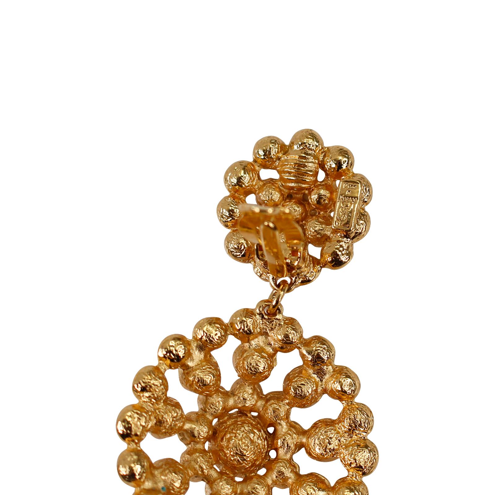 Boucles d'oreilles pendantes Yves Saint Laurent YSL rose et ambre des années 1990 en vente 2