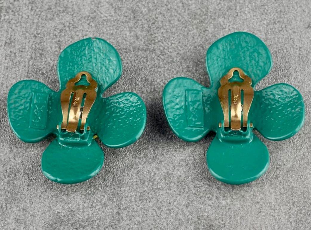 Vintage YVES SAINT LAURENT Ysl Pop Art Flower Enamel Earrings 2