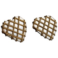 Vintage YVES SAINT LAURENT Ysl Quilted Heart Earrings