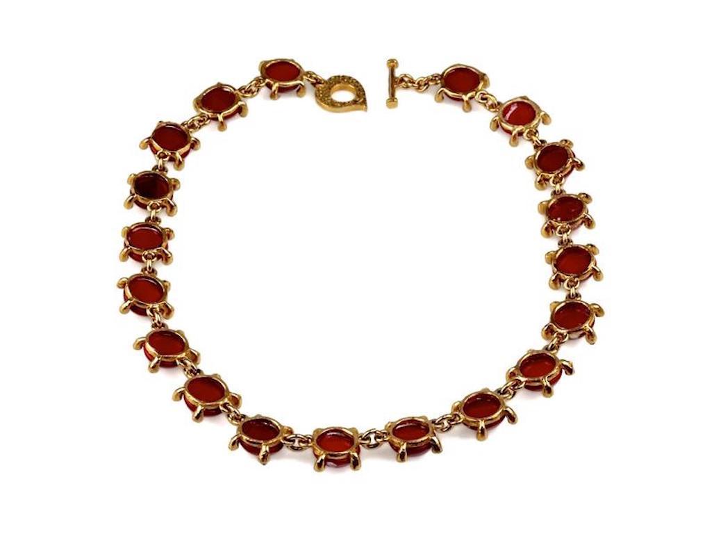 Vintage YVES SAINT LAURENT Ysl Red Glass Cabochon Rhinestone Necklace 5