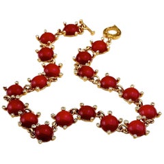 Vintage YVES SAINT LAURENT Ysl Red Glass Cabochon Rhinestone Necklace