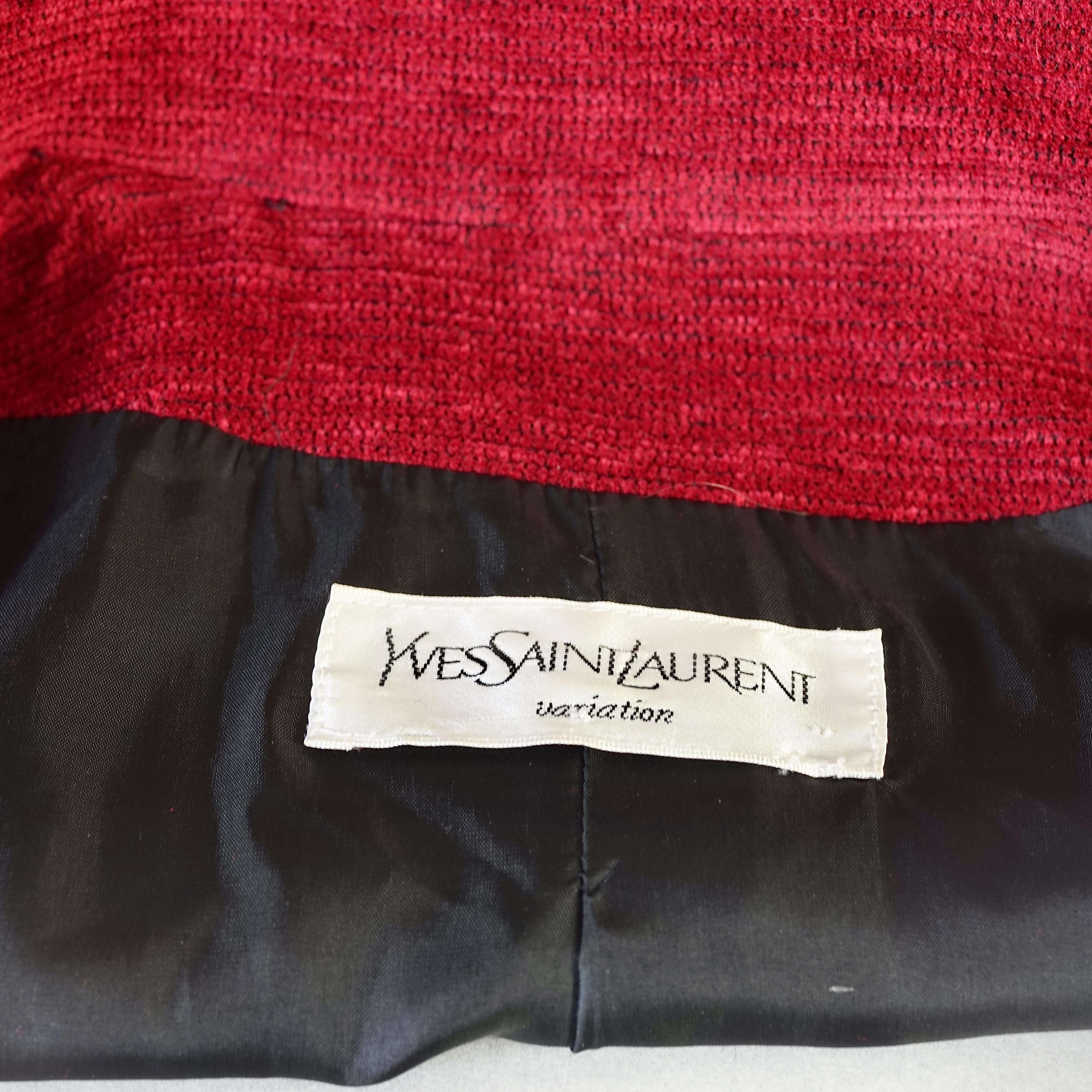 Vintage YVES SAINT LAURENT Ysl Red Mandarin Collar Jacket For Sale 3