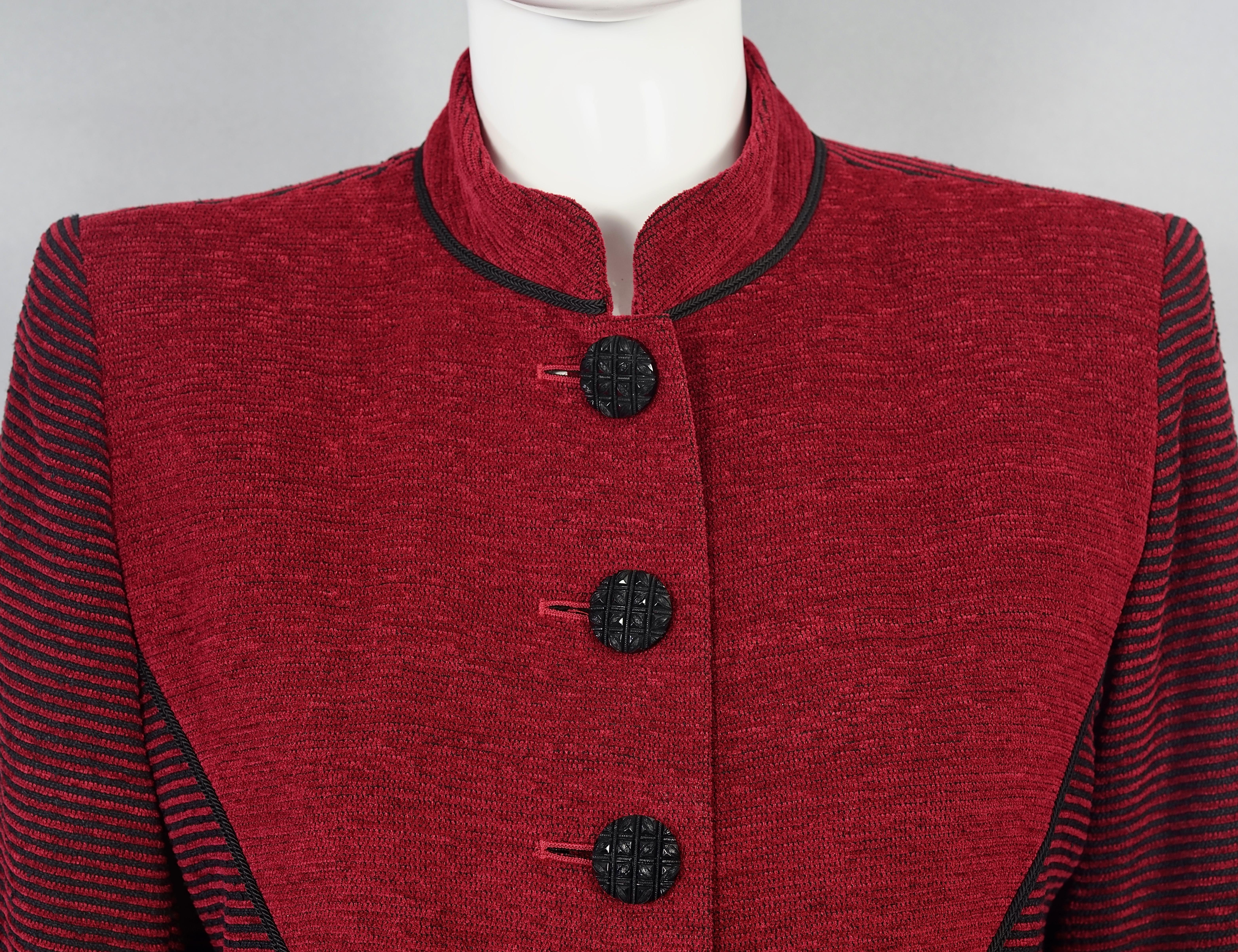 Vintage YVES SAINT LAURENT Ysl Red Mandarin Collar Jacket For Sale 1