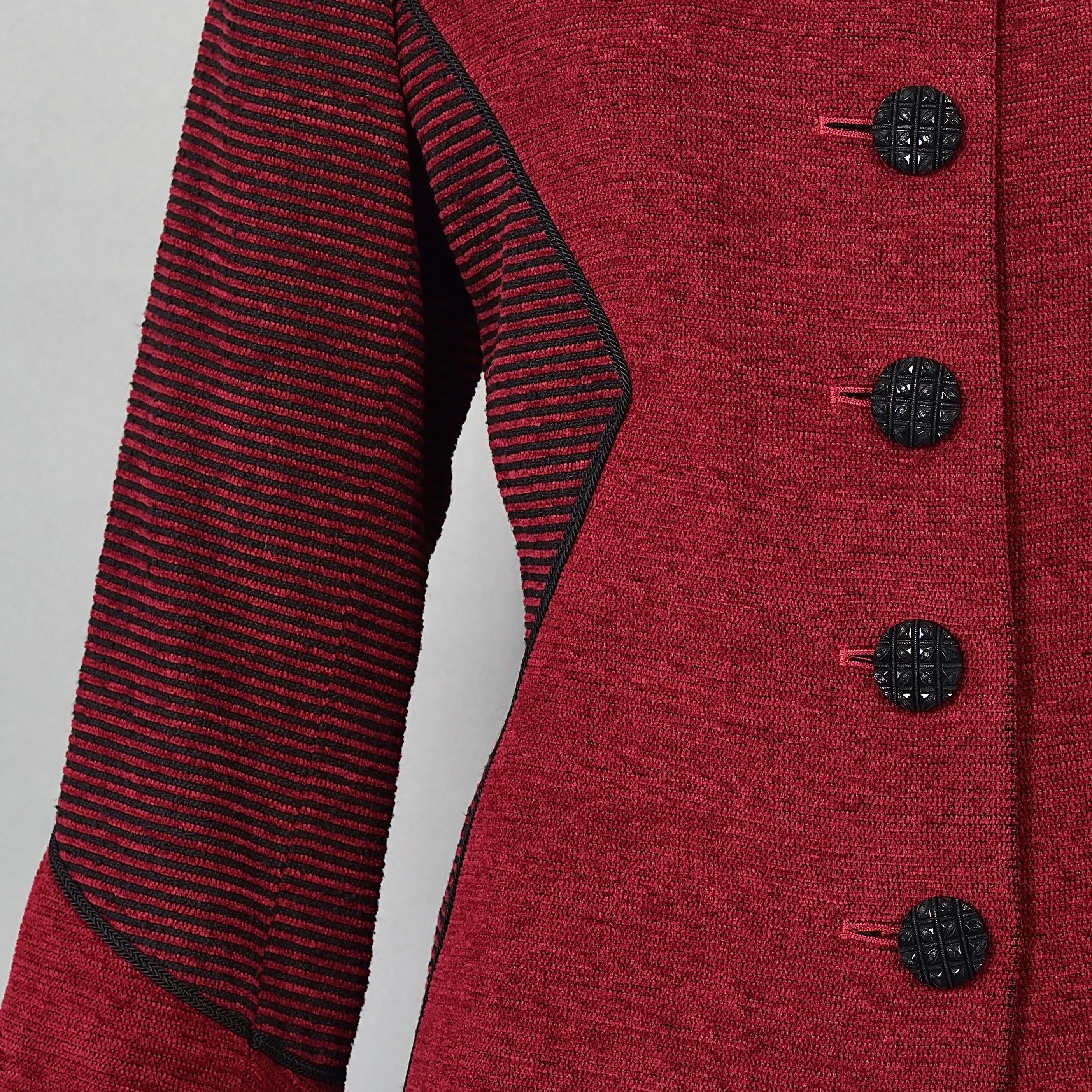 Vintage YVES SAINT LAURENT Ysl Red Mandarin Collar Jacket For Sale 2