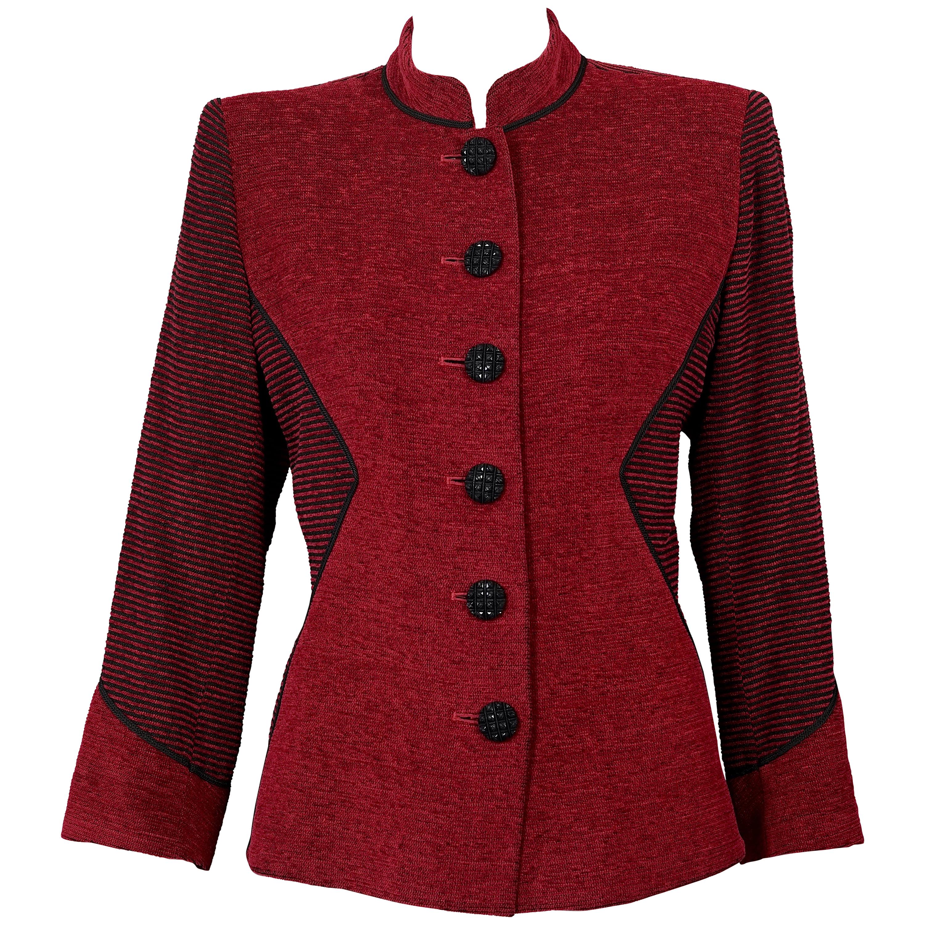 Vintage YVES SAINT LAURENT Ysl Red Mandarin Collar Jacket For Sale