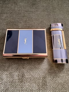 Vintage Yves Saint Laurent “YSL” Retro Cigarette Case & Black Lighter Set, Circa