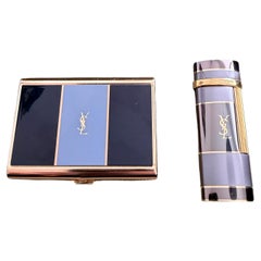 Vintage Yves Saint Laurent “YSL” Retro Cigarette Case & Black Lighter Set, Circa