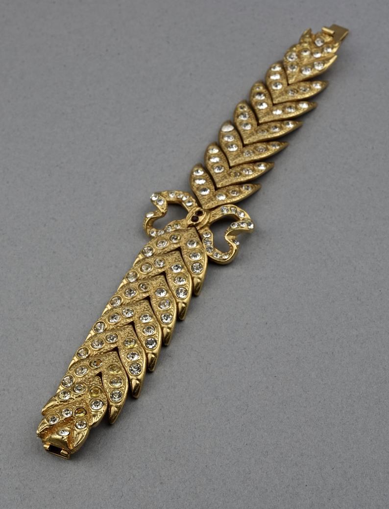 Women's Vintage YVES SAINT LAURENT Ysl Rhinestone Bow Leaf Bracelet For Sale
