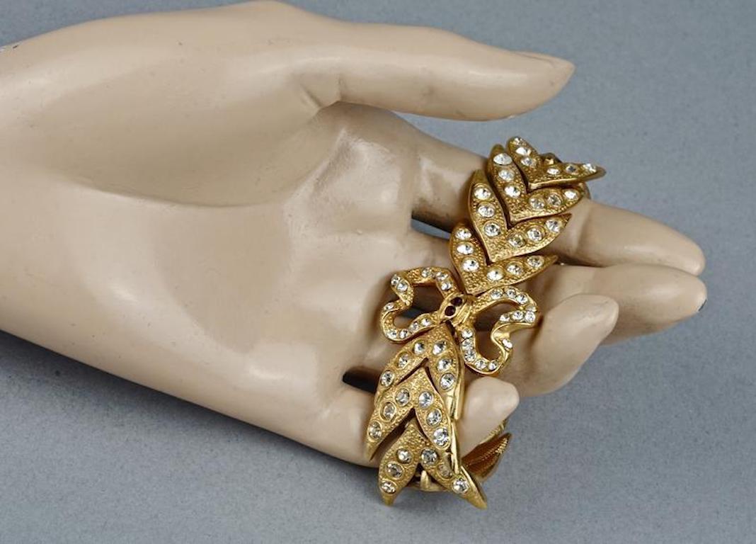 Vintage YVES SAINT LAURENT Ysl Rhinestone Bow Leaf Bracelet For Sale 2
