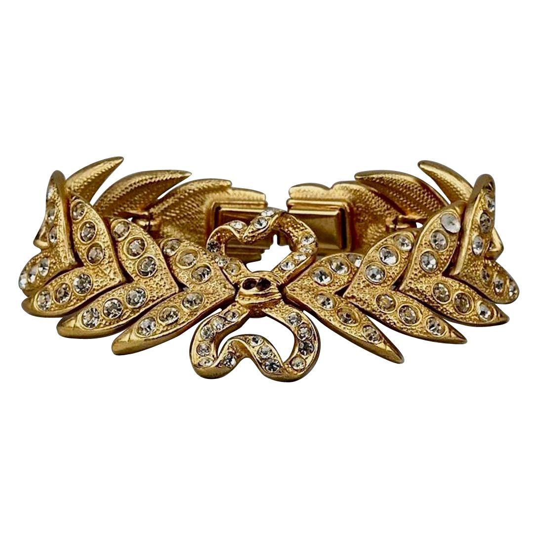 Vintage YVES SAINT LAURENT Ysl Rhinestone Bow Leaf Bracelet For Sale