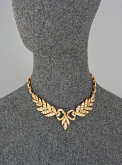 Vintage YVES SAINT LAURENT Ysl Rhinestone Bow Leaf Necklace