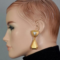Vintage YVES SAINT LAURENT Ysl Rhinestone Geometric Textured Drop Earrings