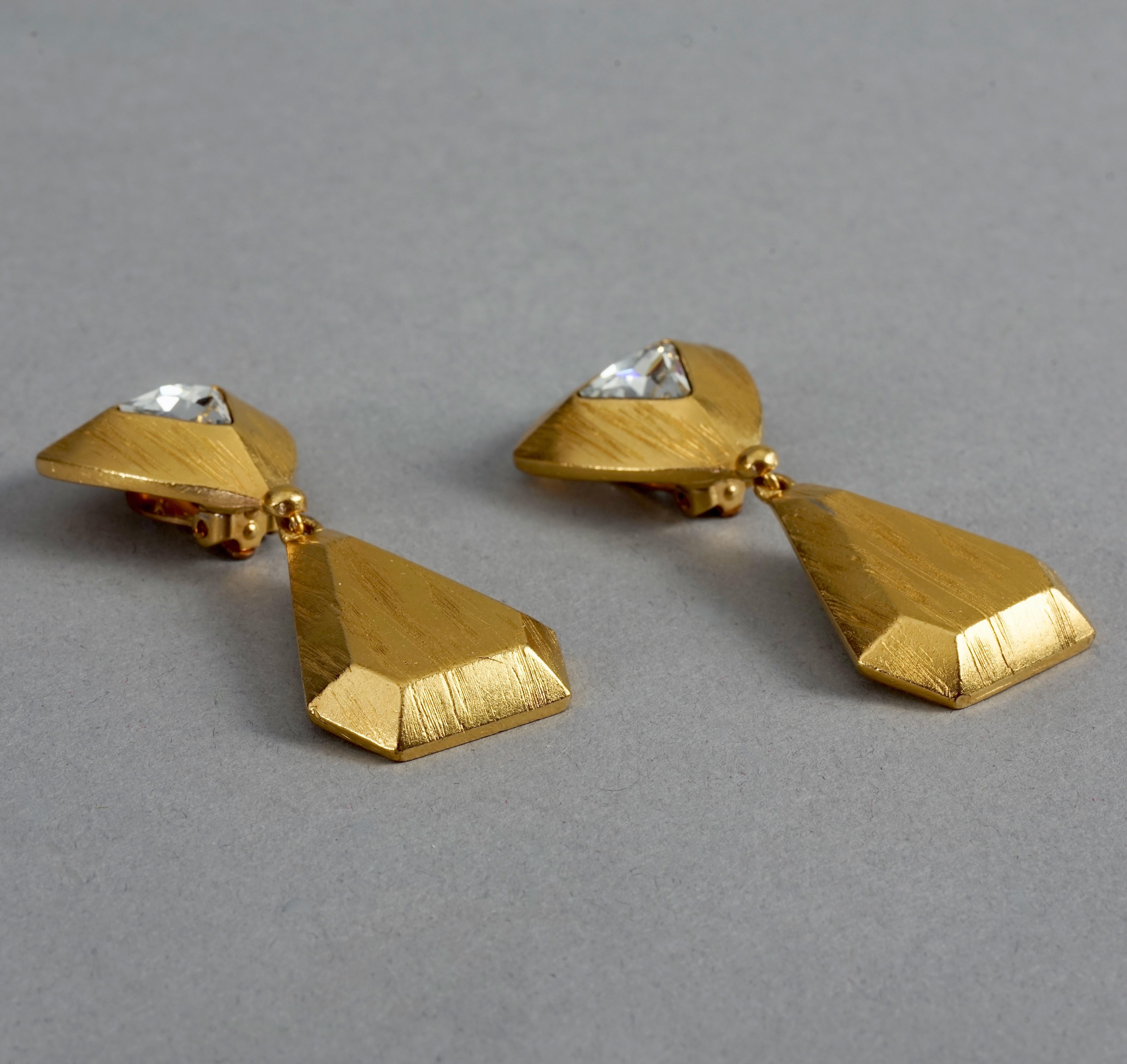 Women's Vintage YVES SAINT LAURENT Ysl Rhinestone Geometric Textured Drop Earrings For Sale