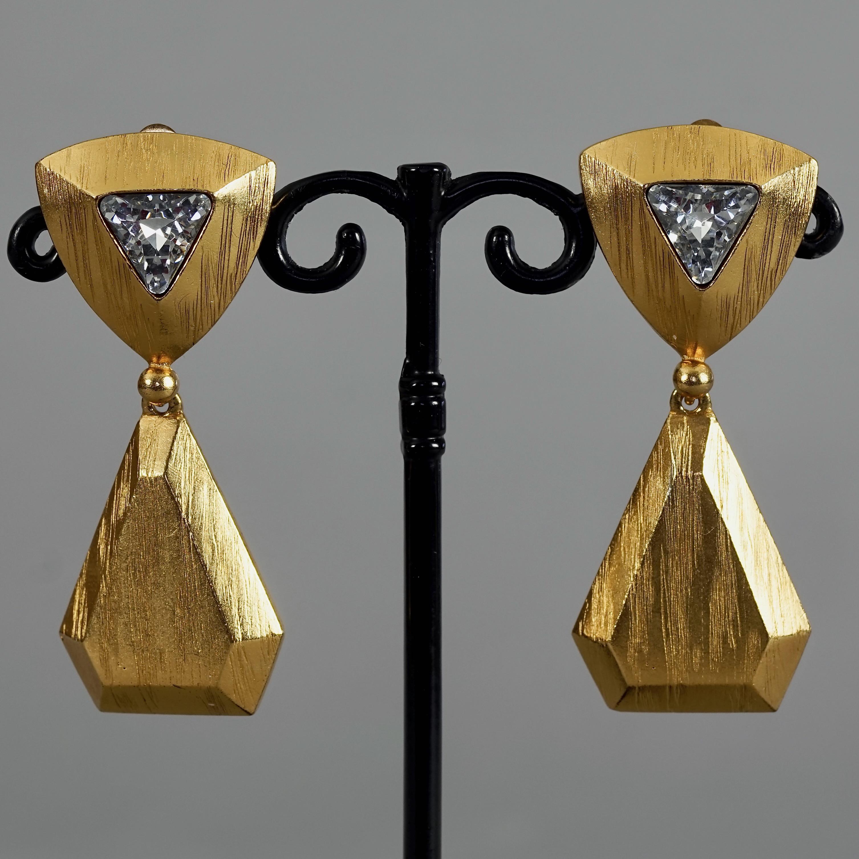 Vintage YVES SAINT LAURENT Ysl Rhinestone Geometric Textured Drop Earrings For Sale 2