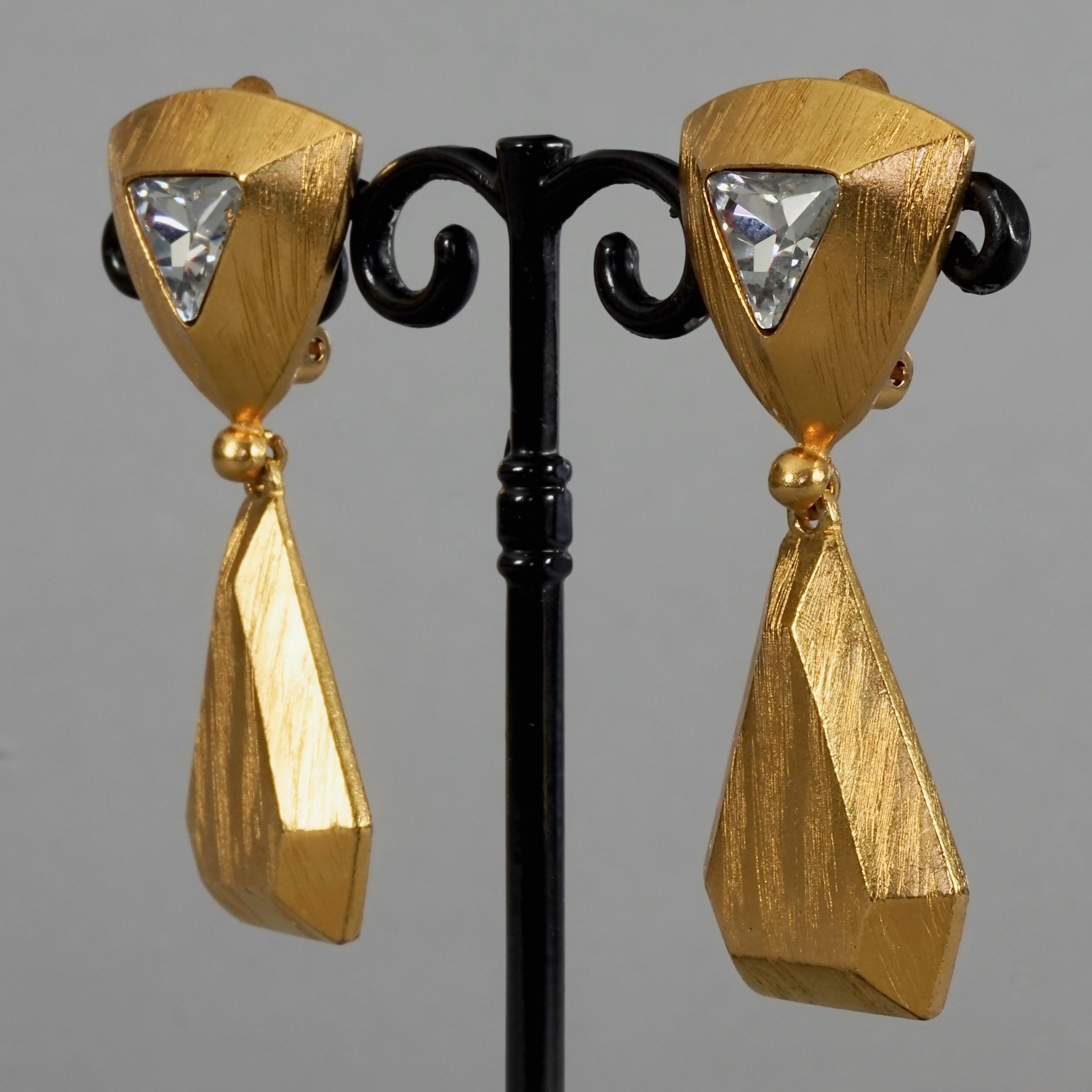 Vintage YVES SAINT LAURENT Ysl Rhinestone Geometric Textured Drop Earrings For Sale 3